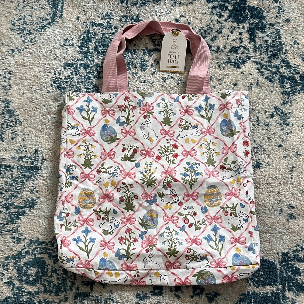 Charming Pink Floral Bunny Tote Bag NWT